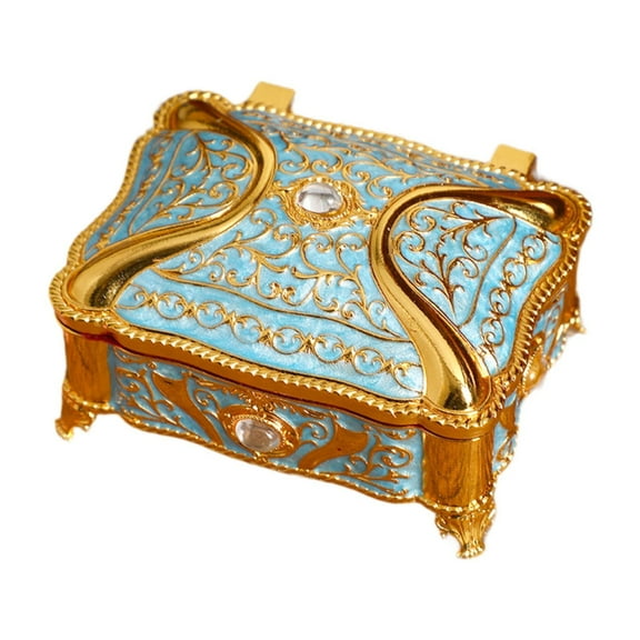 KiBcsLic Metal Jewelry Box Decorative Keepsake Box for Necklaces Charms Birthday Blue
