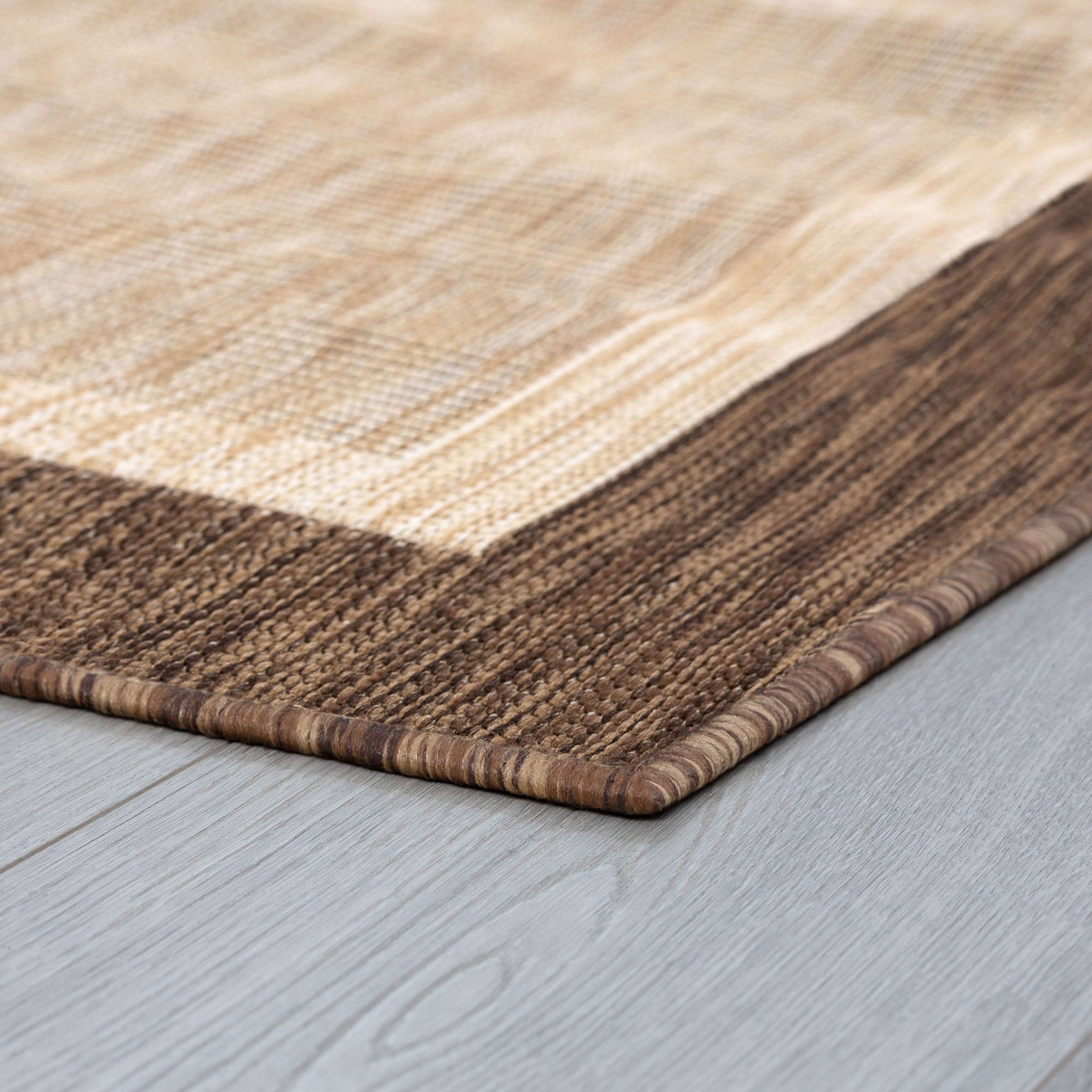 Bliss Rugs Solid Border Indoor Outdoor Rug Low-Profile Floor Mat for Patio, Entrance, Front Door |Brown, 2' x 3'