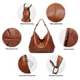 thumbnail image 6 of Faraee Hobos Bags for Women Soft Leather Shoulder Handbag Slouchy Tote Purses Stylish Crescent Casual Work Top Handle Satchel Brown, 6 of 9