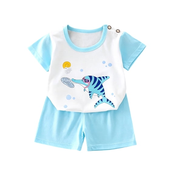Pretxorve Toddler Boys Short Sleeve Set Printed Crew Neck Top Casual Shorts Summer Daily Outfits Sizes 1-7Y