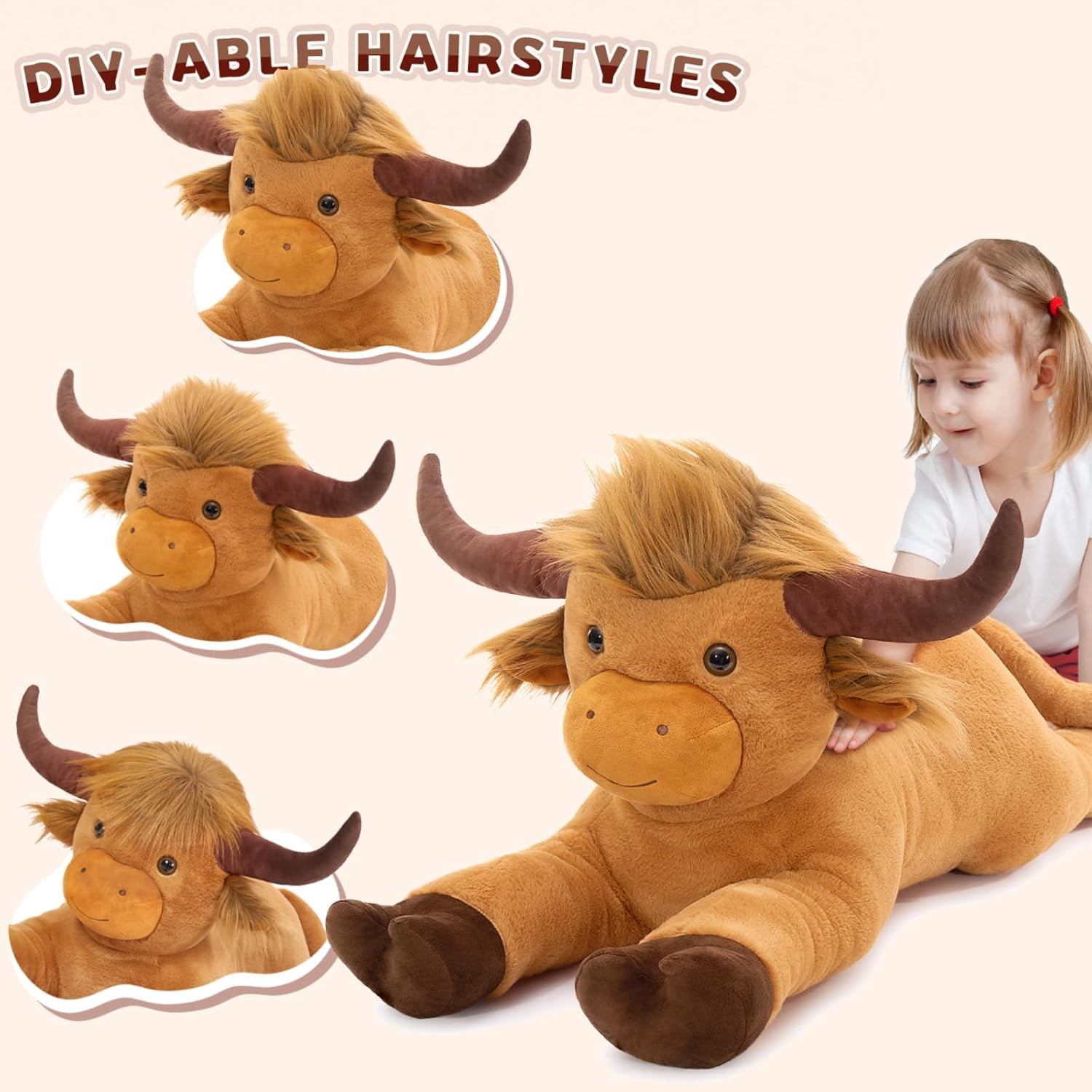 MaoGoLan 41 inch Large Highland Cow Stuffed Animal Giant Hyland Cow Plush Scottish Cattle Stuffed Toy