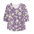 thumbnail image 6 of VBVC Women's Floral Button Down Blouse , Summer Collared Top For Women , Ladies' Lightweight Puff 3/4 Sleeve Tunic Shirt, Purple , S-2XL, 6 of 6