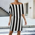 thumbnail image 2 of Black And White Vertical Women's Off The Shoulder Ruffles Summer Wedding Guest Loose Casual Party Beach Dress, 2 of 9