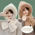 thumbnail image 3 of dianhelloya Warm hat Winter Hat Scarf Furry Plush Solid Color Thicken Lightweight Keep Warm Cross Windproof Lady Scarf Cap for Going Out Khaki, 3 of 8