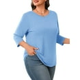 thumbnail image 4 of Yubnlvae Women's Plus-Size 3/4 Sleeve Tops & Blouses Plus Size Tunic Tops for Womenclearance! Solid, Round Neck, Blue, 3Xl, 4 of 7