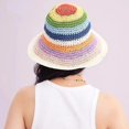 thumbnail image 7 of Casual Women Hollow Summer Rainbow Color Straw Dome Hat Knit Cap Sunscreen Hat Bucket Hat 7, 7 of 7