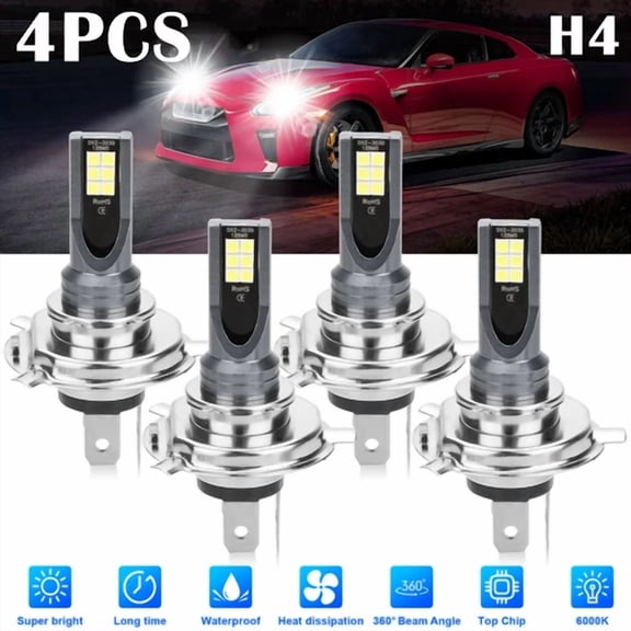 4x H4 9003 HB2 LED Headlight Bulb Conversion Kit High Low Beam 6000K Super White