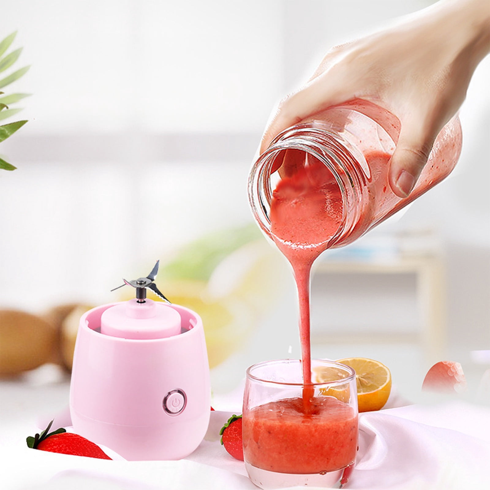 Portable USB Juicer Cup | Mini Personal Blender | 4-Blade Stainless Steel | Leak-Proof Portable Smoothie Maker | Auto Timer & Easy Clean | 21x8.5cm | White or Pink | 1 Piece | Travel Fresh Juice