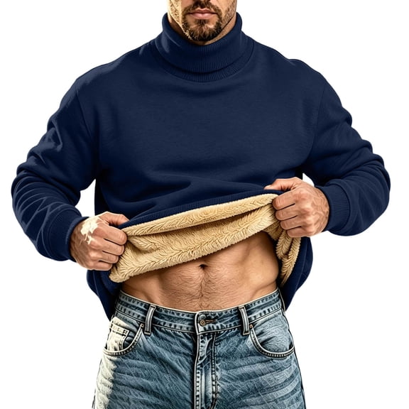 Mlzmgr Men's Sweatshirts Turtleneck Fleece Lined Long Sleeve Fall Winter Pullover Tops Casual Warm Sweatshirts(X-Small,White)