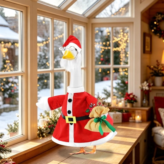 Nkmbld Christmas Porch Goose Decor for 23" Cement Plastic Geese Statue, Porch Goose Decorations for Christmas Outdoor Yard Patio Decoration