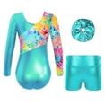 thumbnail image 2 of TiaoBug Kids Girls 2 Piece Sport Active Dancewear Sparkly Gymnastics Leotards with Shorts Set Blue Green 10, 2 of 7