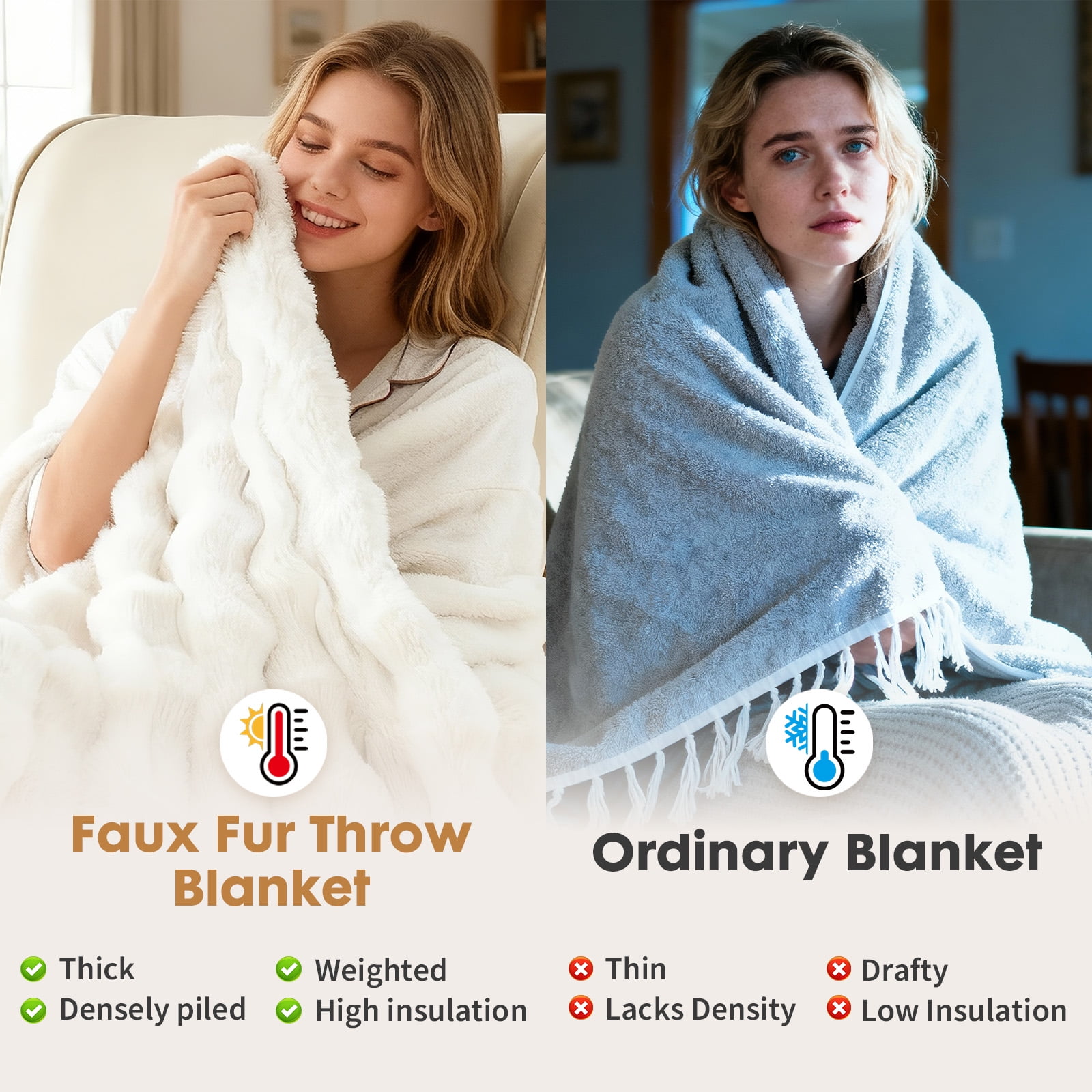 ShellKingdom Faux Fur Throw Blanket, Soft Plush Fluffy Thick Bubble Blanket for Couch Sofa Bedroom Living Room 50 x 60 inches, White