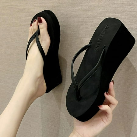 

〖Yilirongyumm〗 Black 37 Slippers For Women Wedges Slippers Fashion Shoes Bling Breathable Toe Slip-On Round Casual Women s Wedges