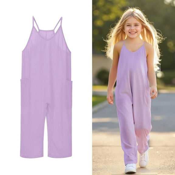 Girls Jumpsuit Sleeveless Purple Loose Rompers Toddler Girl Summer Clothes Preppy Clothes 4-5 Years Girls Fashion