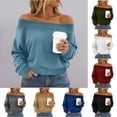 thumbnail image 1 of Neewe Women's Casual Solid Color Long Sleeve Boat Neck Off Shoulder Basic Blouse Tops Daily Outfits, 1 of 6