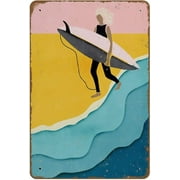 Surfing Hawaii Summer Tropical Paradise Poster, Original Art Gift Vintage Tin Metal Logo 8 \