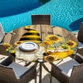 thumbnail image 6 of Yellow Sunflower Round Tablecloth, Fitted Table Cover with Elastic for 36"-44" Round Tables, Farmhouse Wood Grain Bees Gnomes Table Cloth Outdoor Indoor Dinning Party Waterproof Tablecloths, 6 of 7