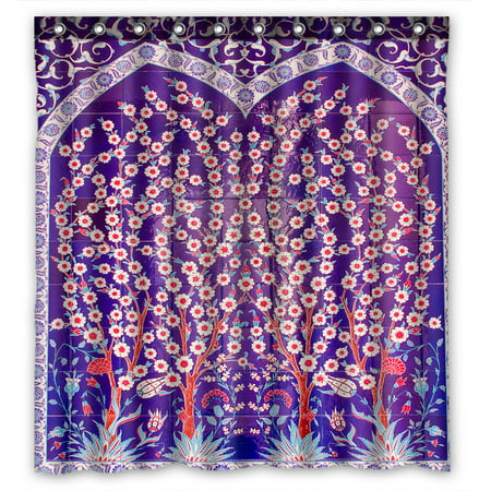 YKCG Turkish Artistic Wall Tile Purple Bohemian Trible Tree Waterproof Fabric Bathroom Shower Curtain 66x72