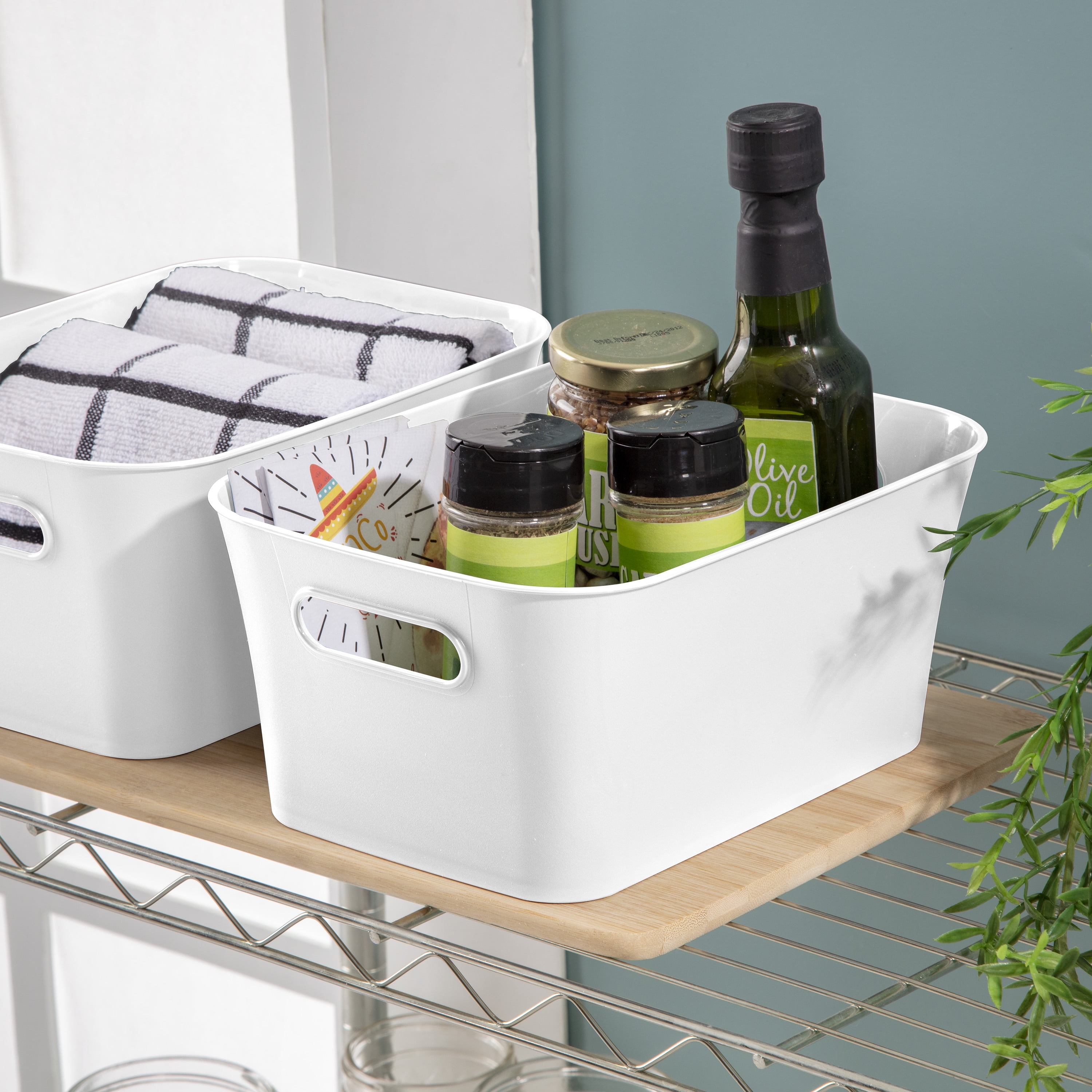(6 pack) Mainstays Small White 2-Pack Plastic Storage Bins, 9.5 in x 6.8 in x 4.3 in