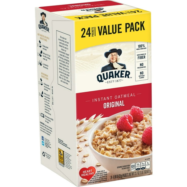 Quaker Instant Oatmeal, Original, Value Pack, 24 Packets - Walmart.com ...