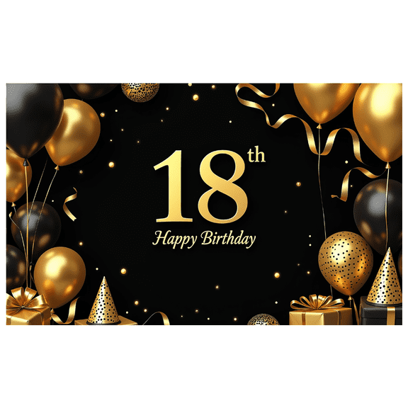 LUUFILx 18th Birthday Celebration Banner Golden and Black Balloon Backdrop Party Decor Background Photo Booth Decoration Event Festival Ceremony