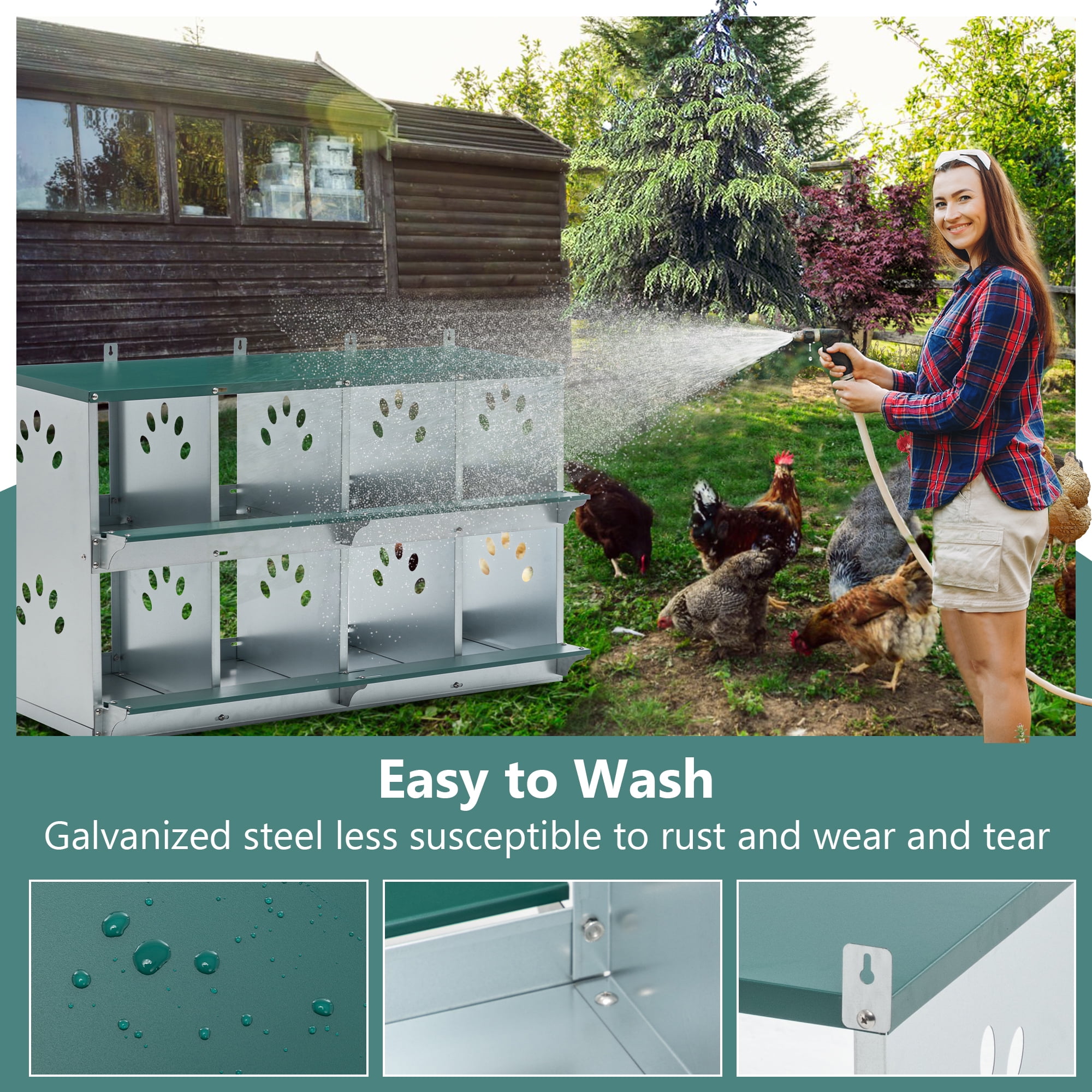 8 Compartment Chicken Nesting Boxes,For Laying Eggs, Metal Poultry Nest Box Wall Mount for Chickens, Hens, Large Vented Holes Chicken Coop Box