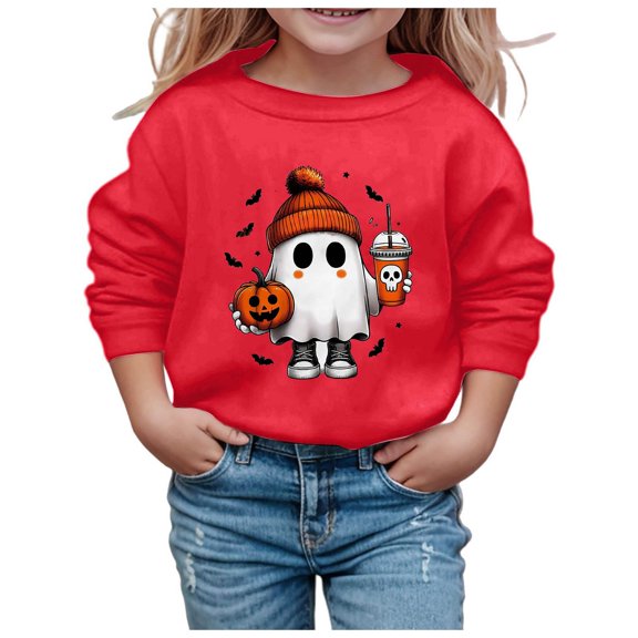 LUOGENLI Sweatshirts for Girls Size 14-16 Children Fashion Cute Printed Crew Neck Hoodless Long Sleeve Sweatshirt Girls Hoodies 10-12 Years Hoodies for Girls 7-8 Red 10-11 Years