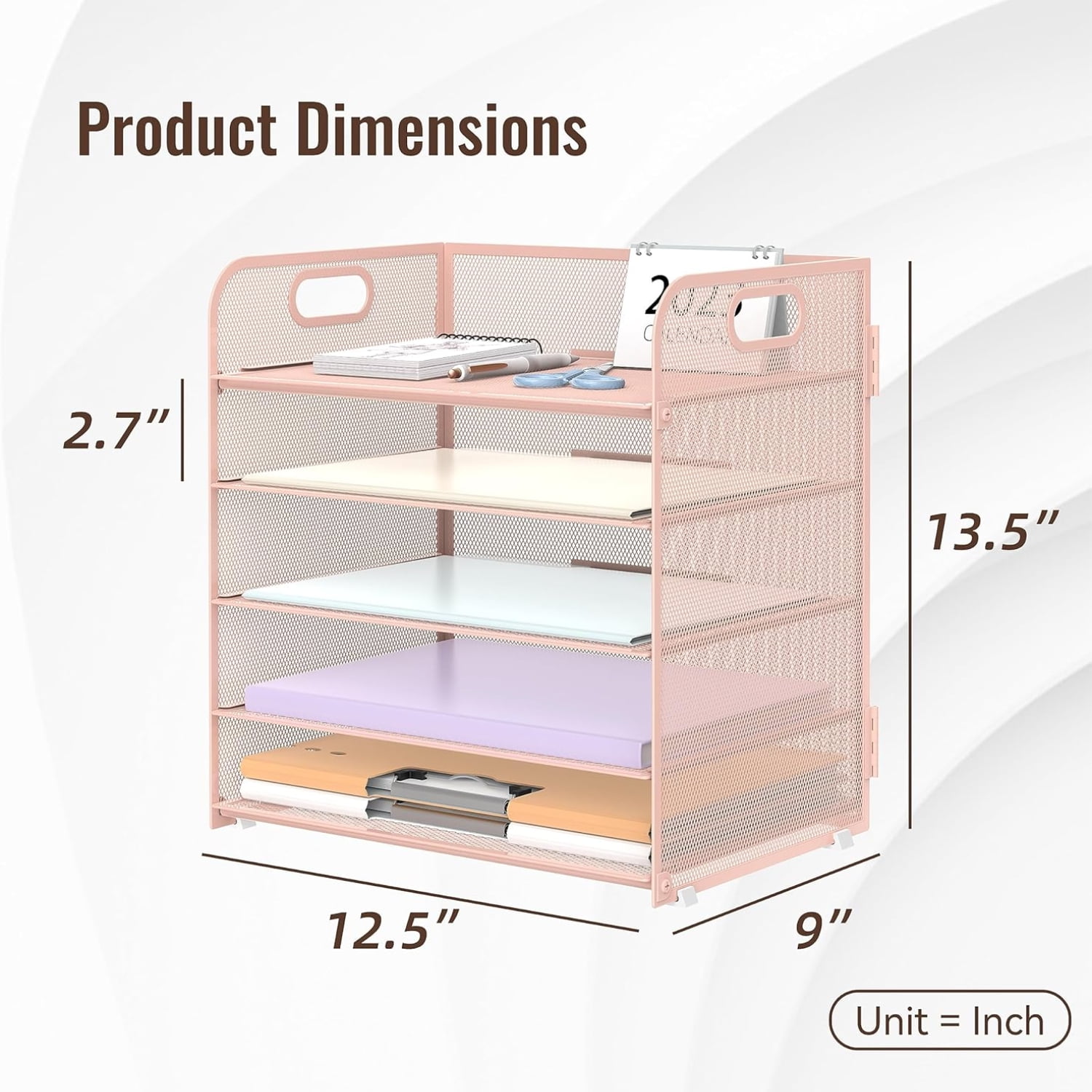INTIGE 5-Tier Desk Organizer with Handle Mesh Desk File/Paper Organizer Letter Tray for Office