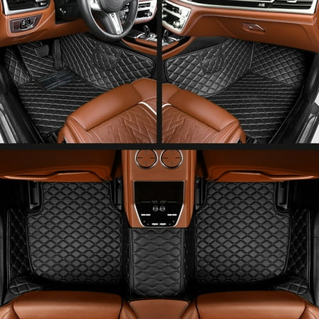 Maidao Carpeted Car Floor Mats Custom Fit for Cadillac CTS 2003-2006 5 Seats Carpet Protection PU Leather Auto Liners All Weather Anti-Slip Black with Packet