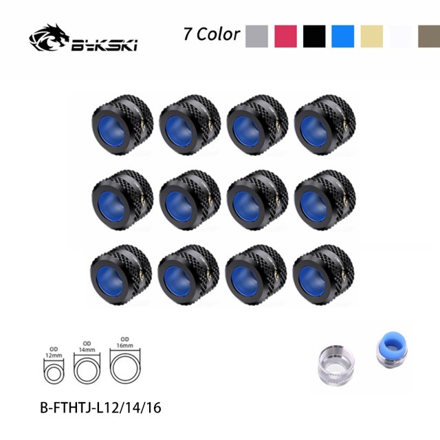 12PCS/lot Anti-off Hard Tube Fitting G1/4 Hand Compression For OD12/14/16MM Acylic Hard Tube Water Cooler MOD B-FTHTJ-L12 Black 12pcs For OD14mm Hard Tube