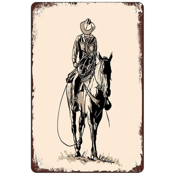 Retro Funny Metal Sign Sheet Signs Tin Sign,cowboy, 8 x 12 Inches
