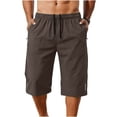 thumbnail image 4 of Chiccall Men's Running Shorts Casual Stretch Elastic Waist Drawstring Capri Pants Below Knee Workout Jogging Long Shorts with Zipper Pockets Brown S, 4 of 6