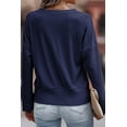 thumbnail image 3 of Women's Blue Ribbed Texture Lace Trim V Neck Long Sleeve Top, 3 of 5