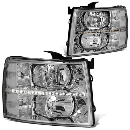 05 Chevy Silverado Headlights - For 2007 to 2014 Chevy Silverado 1500 2500 3500 LED DRL Strip Headlight Chrome Housing Clear Corner Headlamp 08 09 10 11 12 13 Left+Right