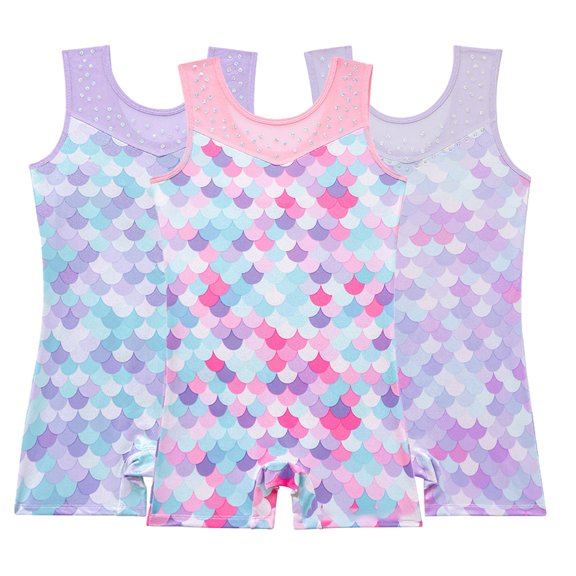 WOLLED Toddler Kids Gymnastics Leotards for Girls 3-12T Sleeveless Tumbling Bodysuits Dance Outfits Sparkly Prints Dancewear
