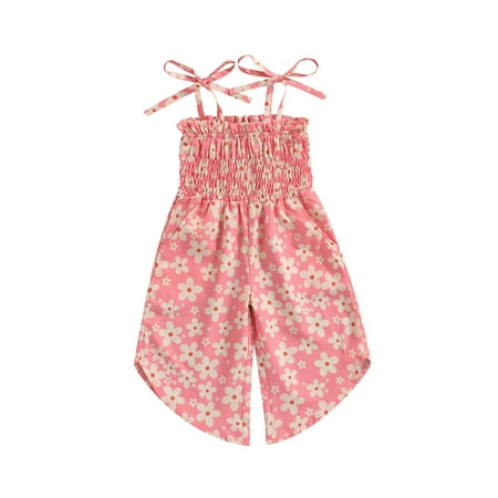 

aturustex Summer Toddler Baby Girl Fashion Sling Romper Leopard Floral Print Pleated Double Sides Tie Jumpsuit Bodysuit (1-6 Years )