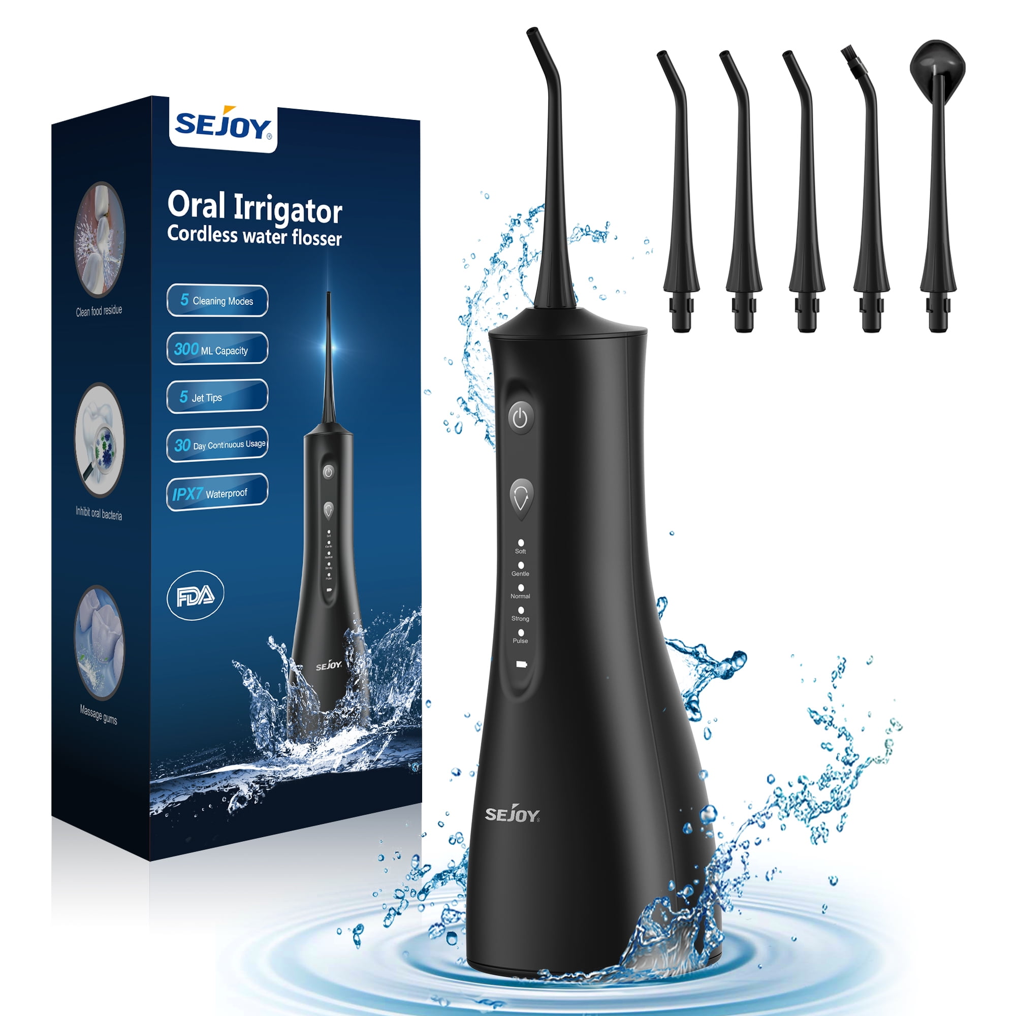 Sejoy Cordless Water Flosser Dental Teeth Cleaner, Portable 300ML Tank Rechargeable Oral