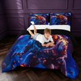 thumbnail image 3 of Manfei Space Astronaut Dino Animals Queen Comforter Set,Neon Cloud Stars Comforter Sets Queen,Blue Purple,Black Reversible,3pcs,1 Comforter and 2 Pillowcases, 3 of 7