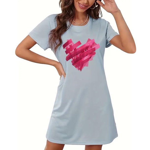 Camisón corto de mujer, vestido de largo medio con estampado de moda, camisón corto extragrande de mujer, camisón de manga corta con estampado de pecho a la moda, camisón de mujer
