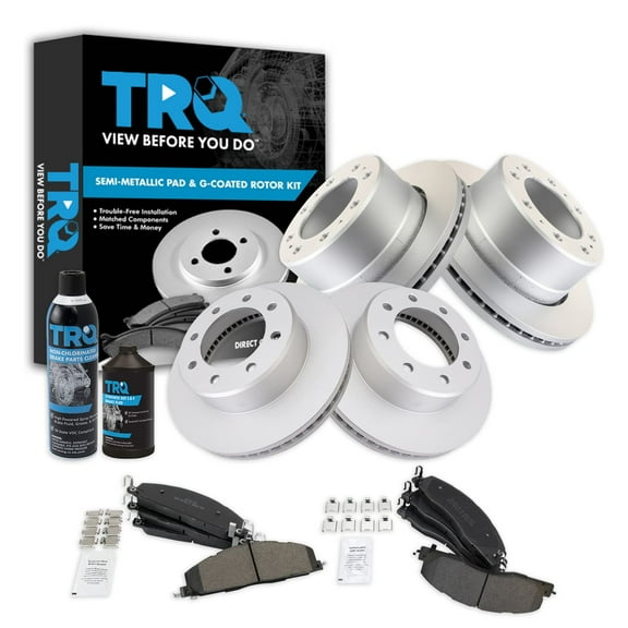 TRQ Front & Rear Brake Coated Rotor & Premium Metallic Pad Kit w/Chemicals BKA23311