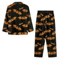 thumbnail image 3 of SEANATIVE Halloween Pajamas Men Button Down Pajamas Set Size XL Orange Bats Long Sleeve Top and Pants Loungewear 2 Piece Daily Loungewear with Pockets Pajama House Wear, 3 of 6