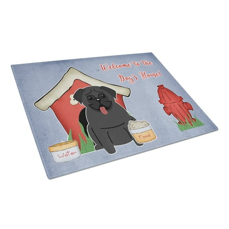 

Caroline s Treasures Dog House Collection Pug Black Glass Cutting Board Large