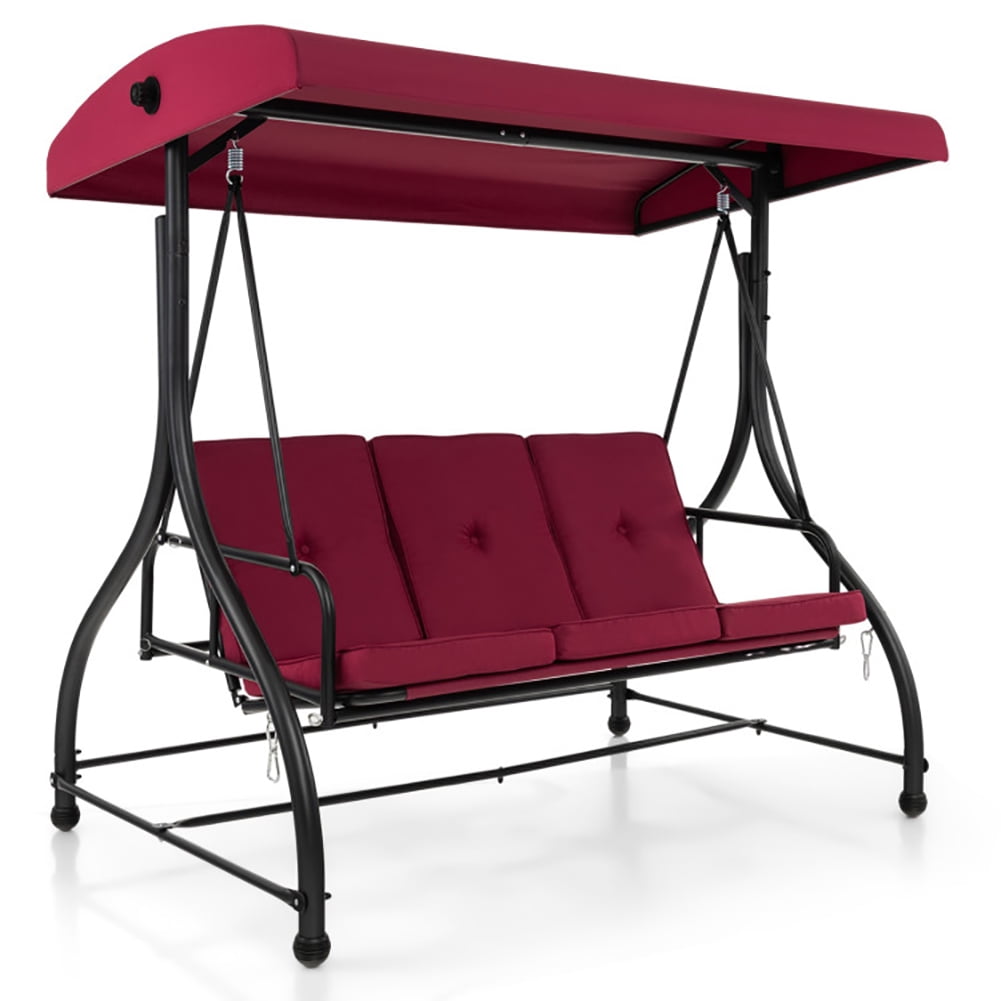 Aimee Lii 3 Seat Outdoor Porch Swing with Adjustable Canopy, Outdoor Swings for Adults, Wine Aimee Lii 3 Seat Outdoor Porch Swing with Adjustable Canopy, Outdoor Swings for Adults, Wine