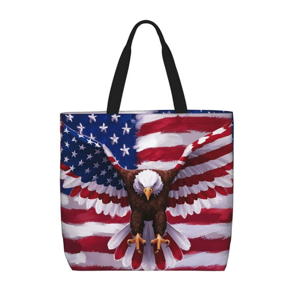 Hirioo USA Eagle with Spread Wings for Tote Bag for Women, Quilted Shoulder Bag with Zipper, Large Capacity Handbags for Casual, Travel, Work
