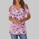 thumbnail image 2 of Tops de Algodón para las Mujeres Color Bloqueado Impreso Manga Corta Cuello en V Fuera Del Hombro, Top de Moda para Diario, 2 of 6