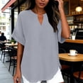 thumbnail image 2 of CBASIHI Womens Oversized Short Sleeve Tops- Summer V Neck Casual Vintage Basic T Shirts Gray Size S, 2 of 9
