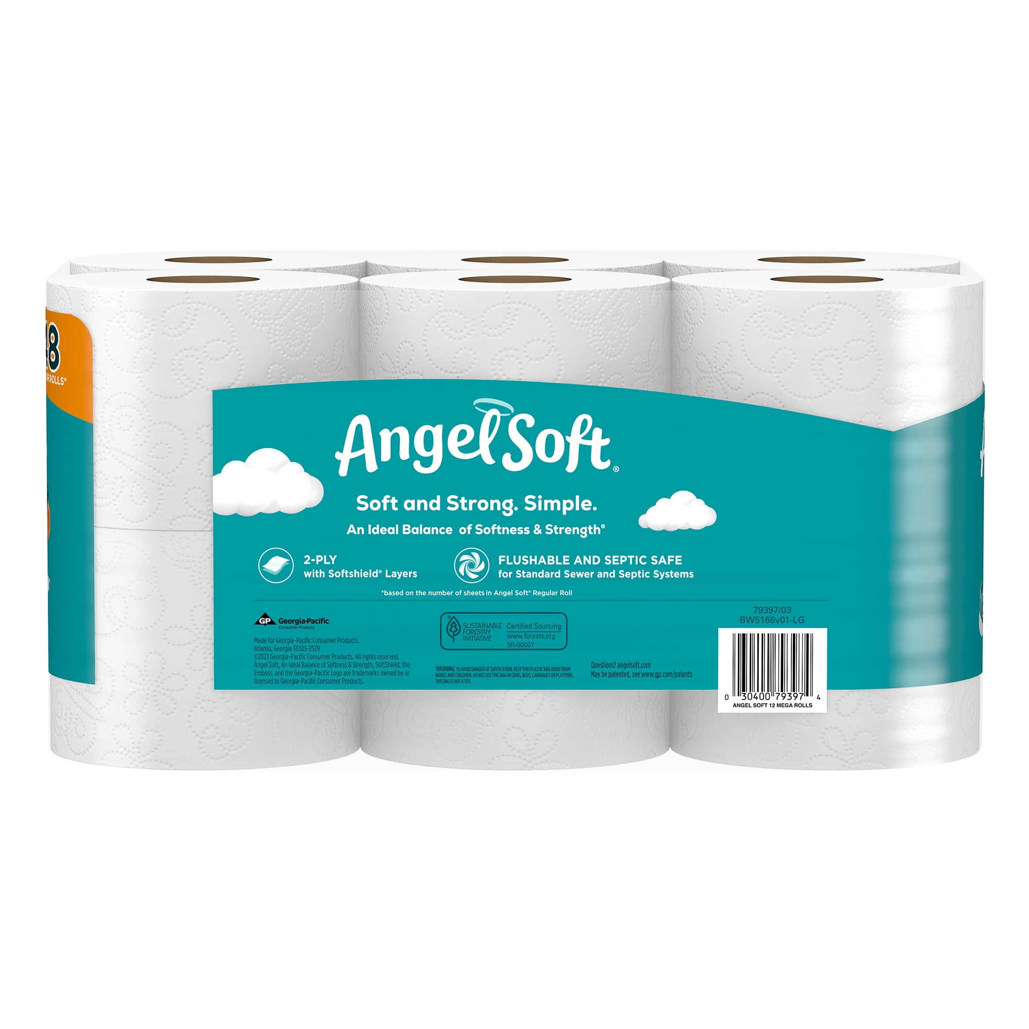 Angel Soft Toilet Paper, 12 Mega Rolls, Soft and Strong Toilet Tissue 