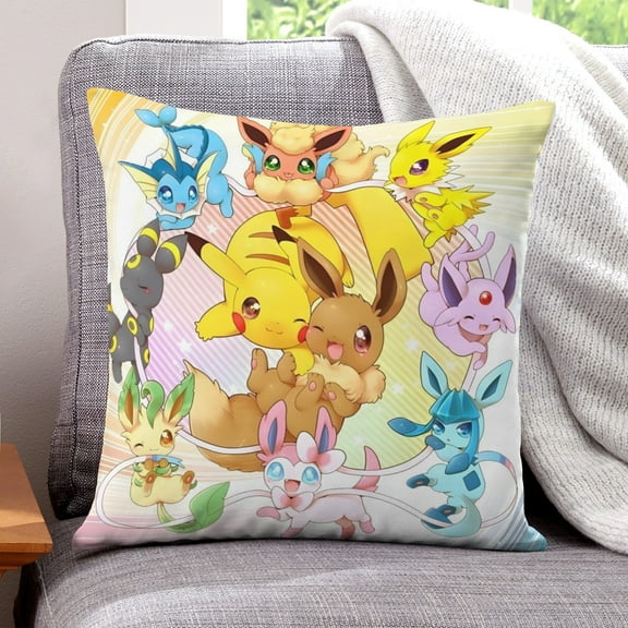 ZHANGCAIFENG Eevee Aesthetic Evolutions-themed plush velvet Pillow Cover Case Gifts Pillowcase Home Decorative Throw Cushion Birthday Present Fans Lover18"*18"(45cm*45cm)