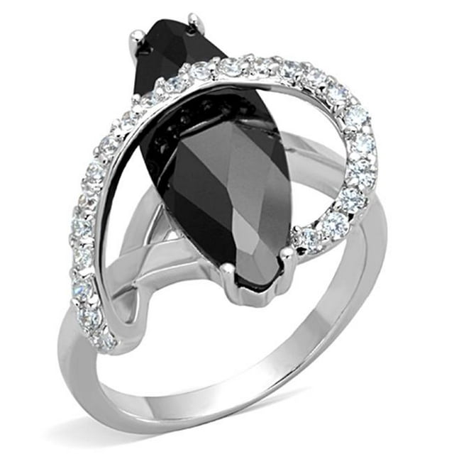 Alamode 3W800-5 Anneau en Laiton Rhodié pour Femmes avec AAA Grade CZ en Jet - Taille 5
