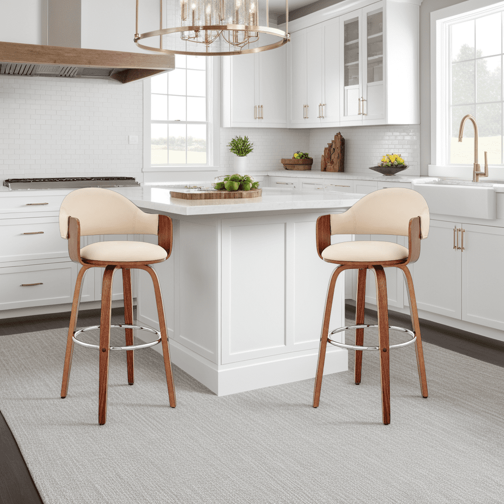 Daxton 26" Cream Faux Leather and Walnut Wood Bar Stool